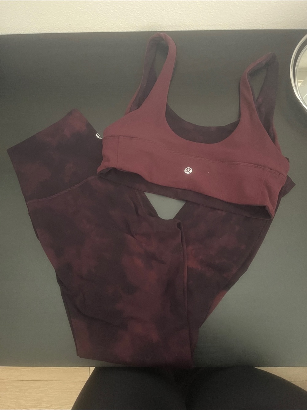 Lululemon Burgundy Tie-Dye Sports Bra & Leggings Set